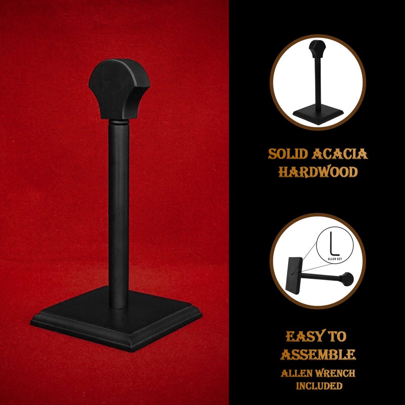 Mythrojan Wooden Helmet Stand Solid Medieval Roman Viking Helmet Display Stand Mask Display Templar Spartan Cosplay Larp Knight Stand Black - Image 3